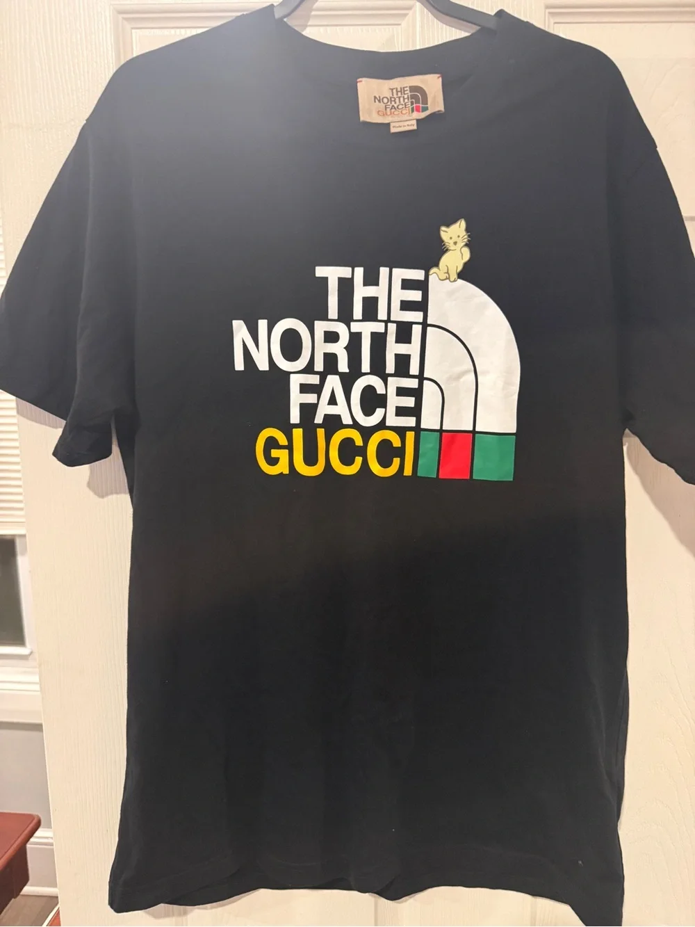 Gucci The North Face Black Logo Short Sleeve Tee with Yellow and Green Accents